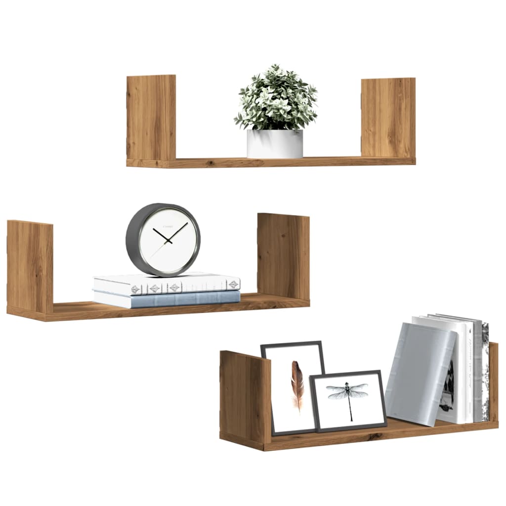 Wandschappen 3 st 58x18x18 cm bewerkt hout artisanaal eiken