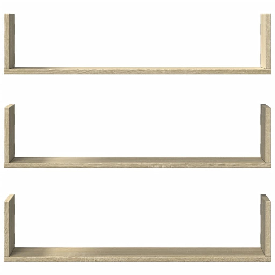 Wandschappen 3 st 80x18x18 cm bewerkt hout sonoma eikenkleurig