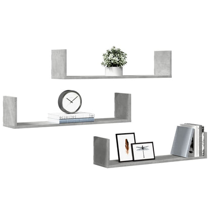 Wandschappen 3 st 80x18x18 cm bewerkt hout betongrijs
