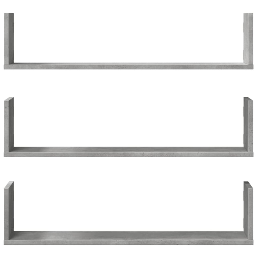 Wandschappen 3 st 80x18x18 cm bewerkt hout betongrijs