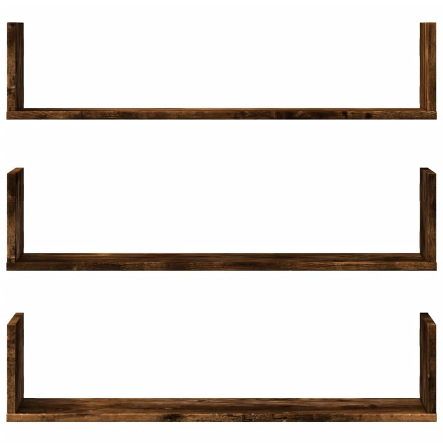 Wandschappen 3 st 80x18x18 cm bewerkt hout gerookt eikenkleurig