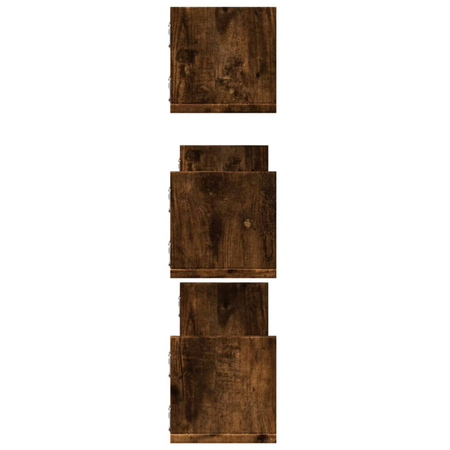 Wandschappen 3 st 80x18x18 cm bewerkt hout gerookt eikenkleurig
