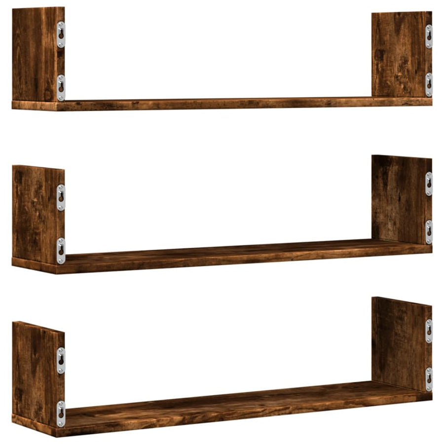 Wandschappen 3 st 80x18x18 cm bewerkt hout gerookt eikenkleurig