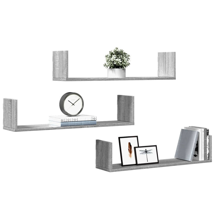 Wandschappen 3 st 80x18x18 cm bewerkt hout grijs sonoma eiken
