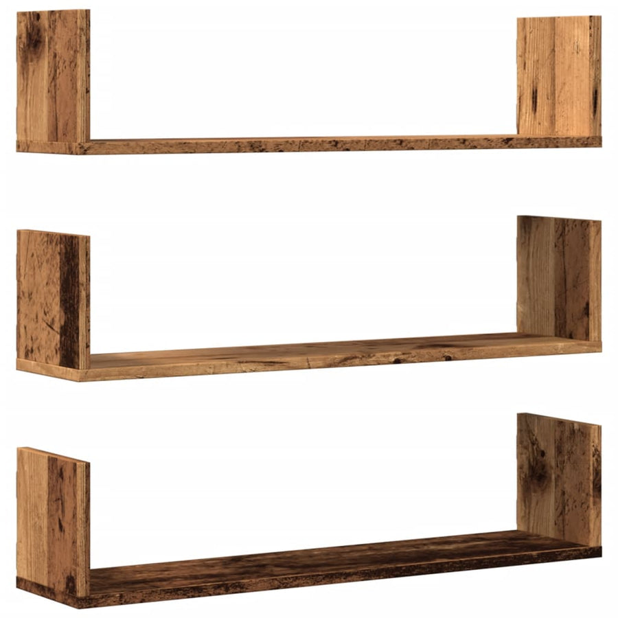 Wandschappen 3 st 80x18x18 cm bewerkt hout oud houtkleurig