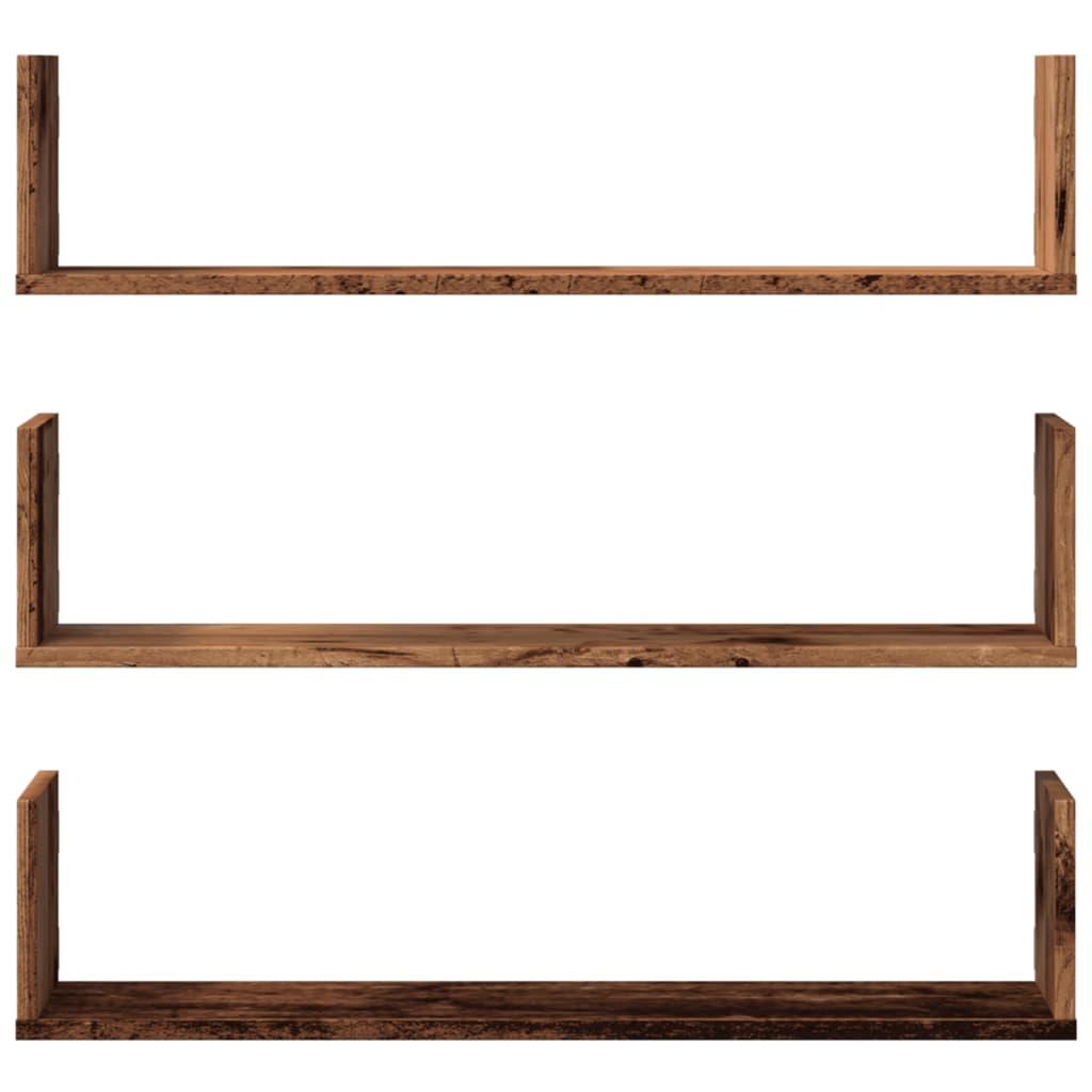 Wandschappen 3 st 80x18x18 cm bewerkt hout oud houtkleurig