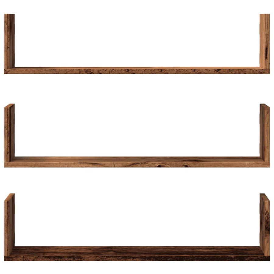 Wandschappen 3 st 80x18x18 cm bewerkt hout oud houtkleurig