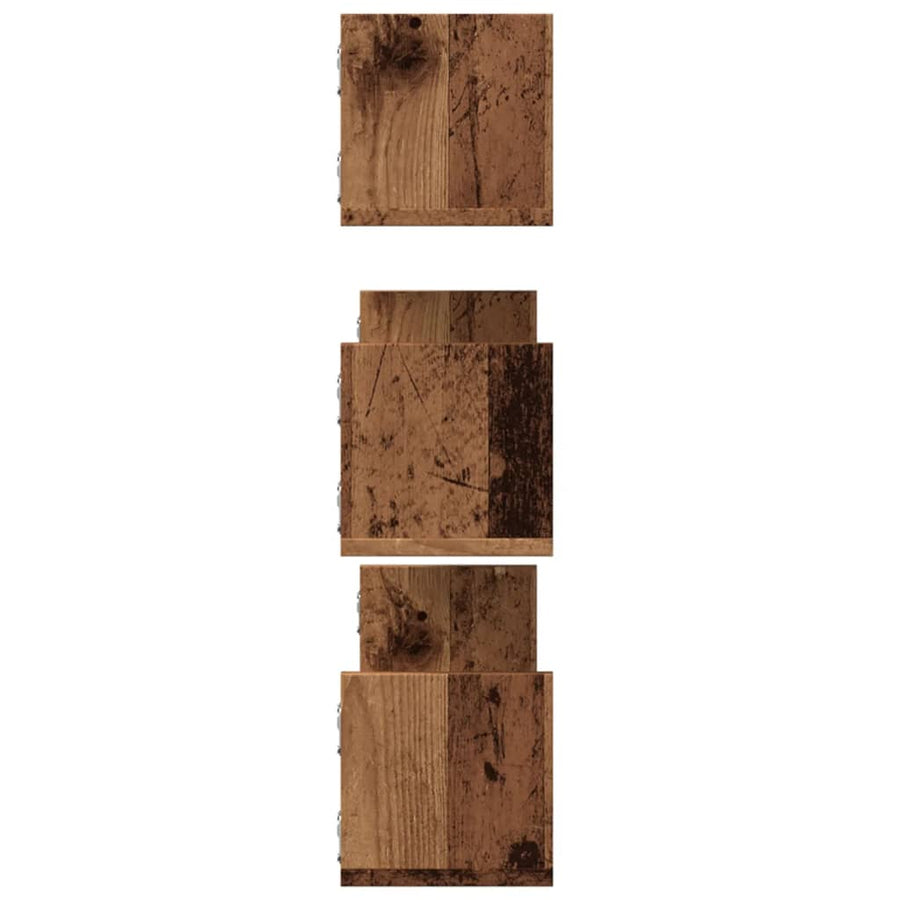 Wandschappen 3 st 80x18x18 cm bewerkt hout oud houtkleurig