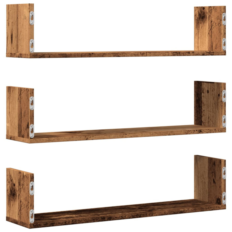 Wandschappen 3 st 80x18x18 cm bewerkt hout oud houtkleurig