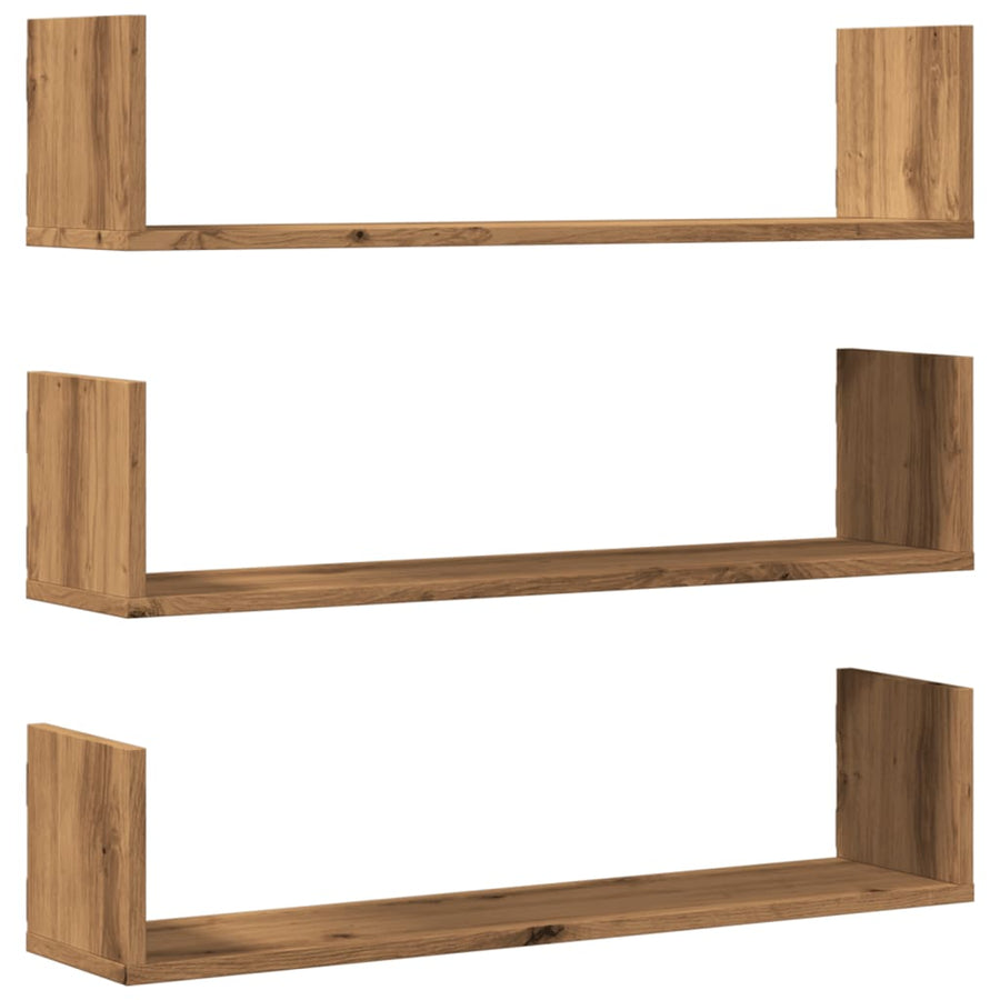 Wandschappen 3 st 80x18x18 cm bewerkt hout artisanaal eiken