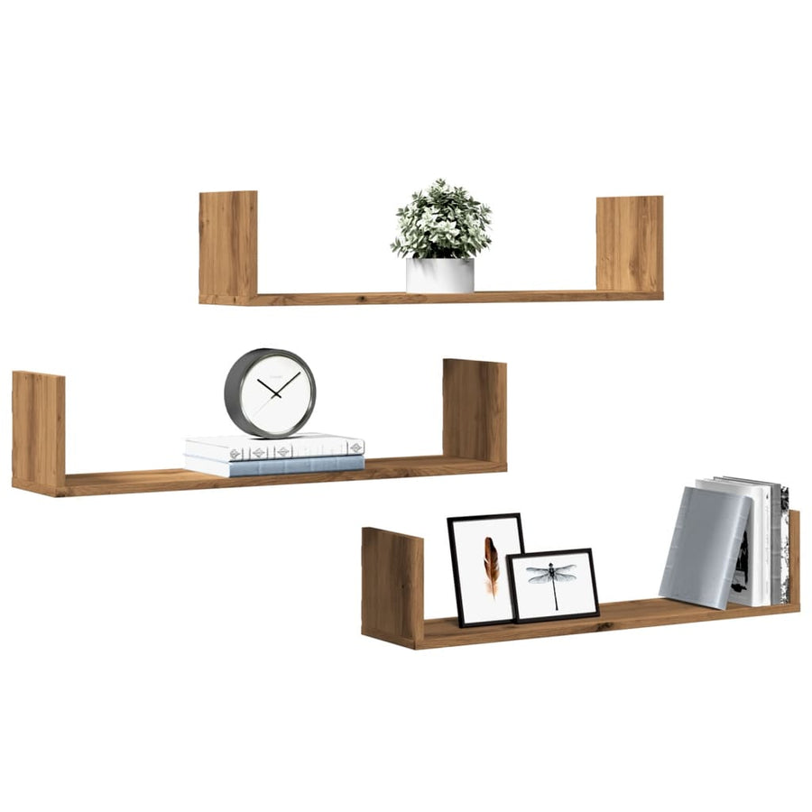 Wandschappen 3 st 80x18x18 cm bewerkt hout artisanaal eiken