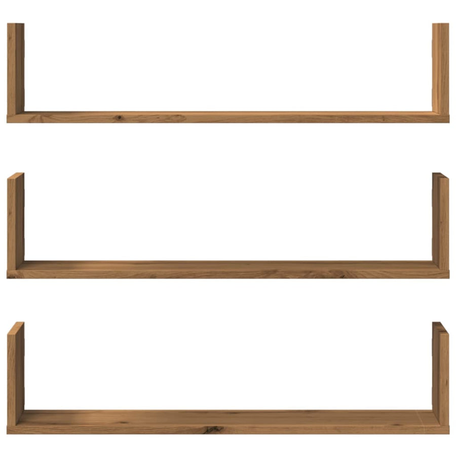 Wandschappen 3 st 80x18x18 cm bewerkt hout artisanaal eiken
