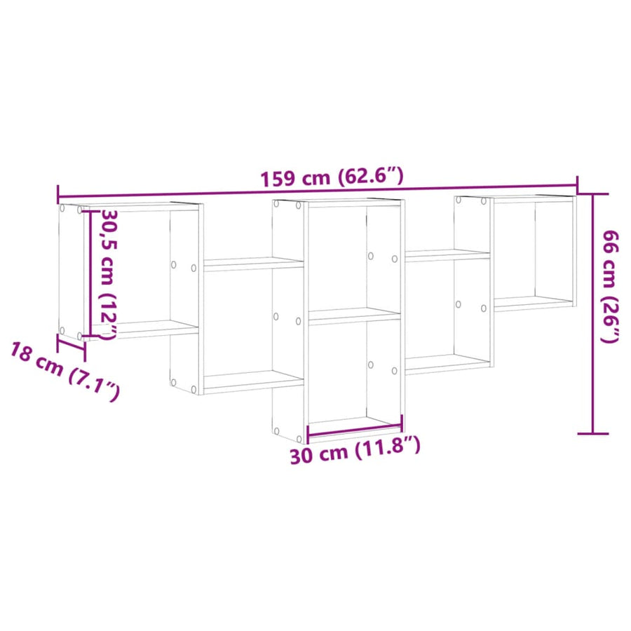 Wandschap 159x18x66 cm bewerkt hout sonoma eikenkleurig
