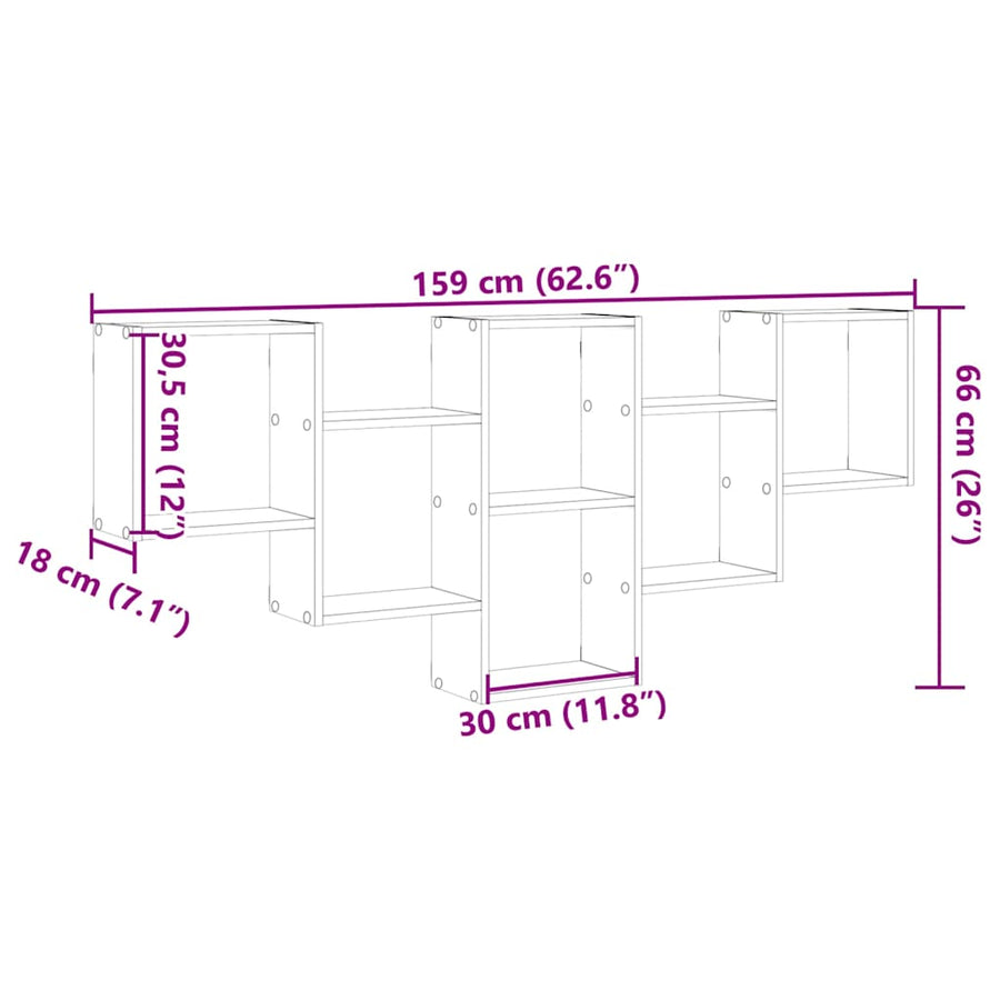 Wandschap 159x18x66 cm bewerkt hout gerookt eikenkleurig