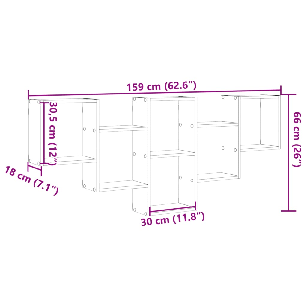 Wandschap 159x18x66 cm bewerkt hout grijs sonoma eikenkleurig
