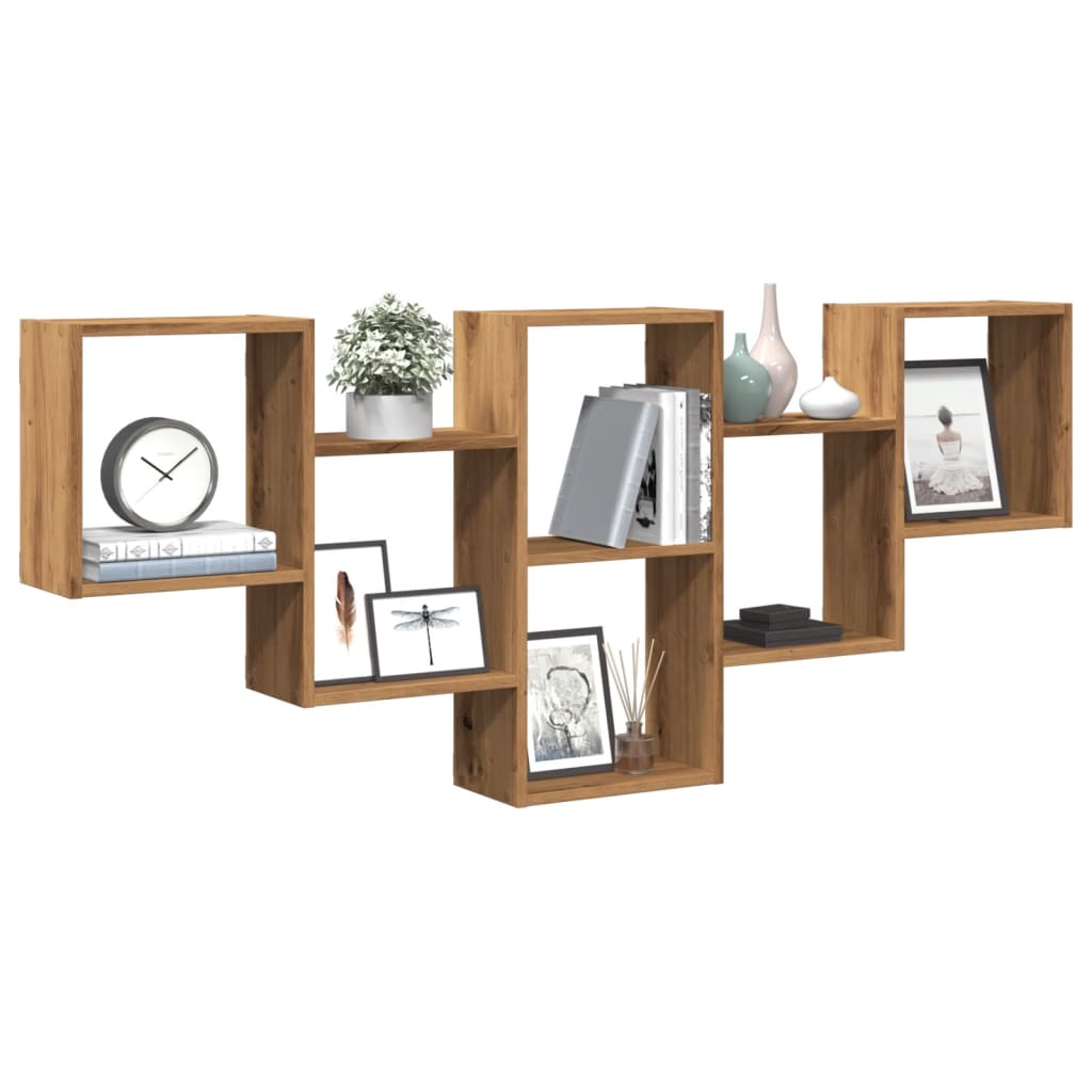 Wandschap 159x18x66 cm bewerkt hout artisanaal eikenkleurig