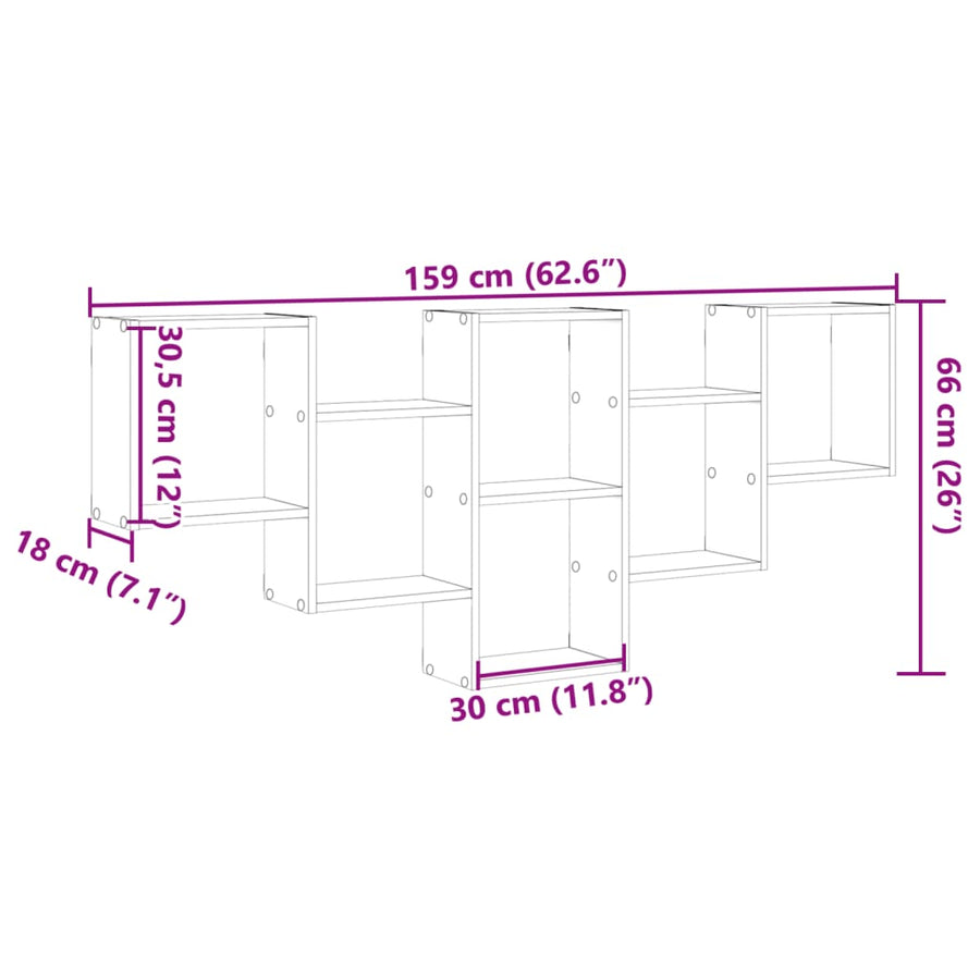 Wandschap 159x18x66 cm bewerkt hout artisanaal eikenkleurig