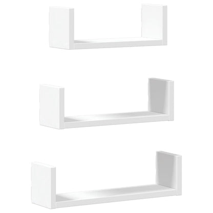 Wandschappen 3 st bewerkt hout wit