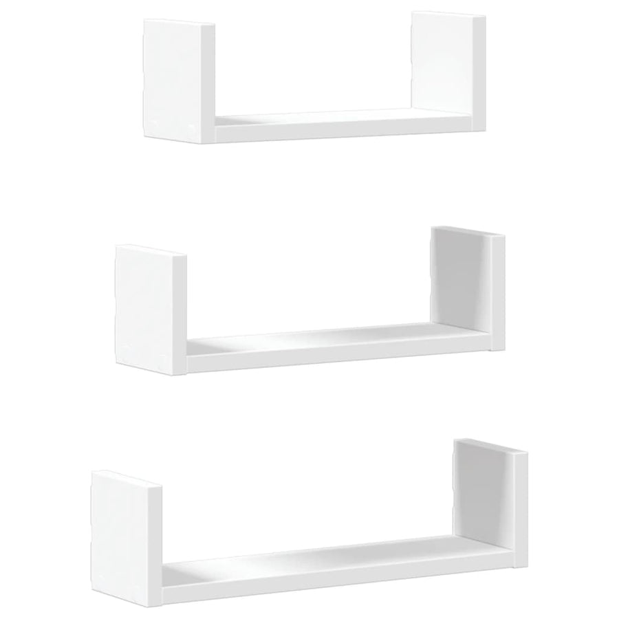 Wandschappen 3 st bewerkt hout wit
