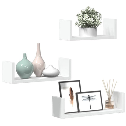 Wandschappen 3 st bewerkt hout wit