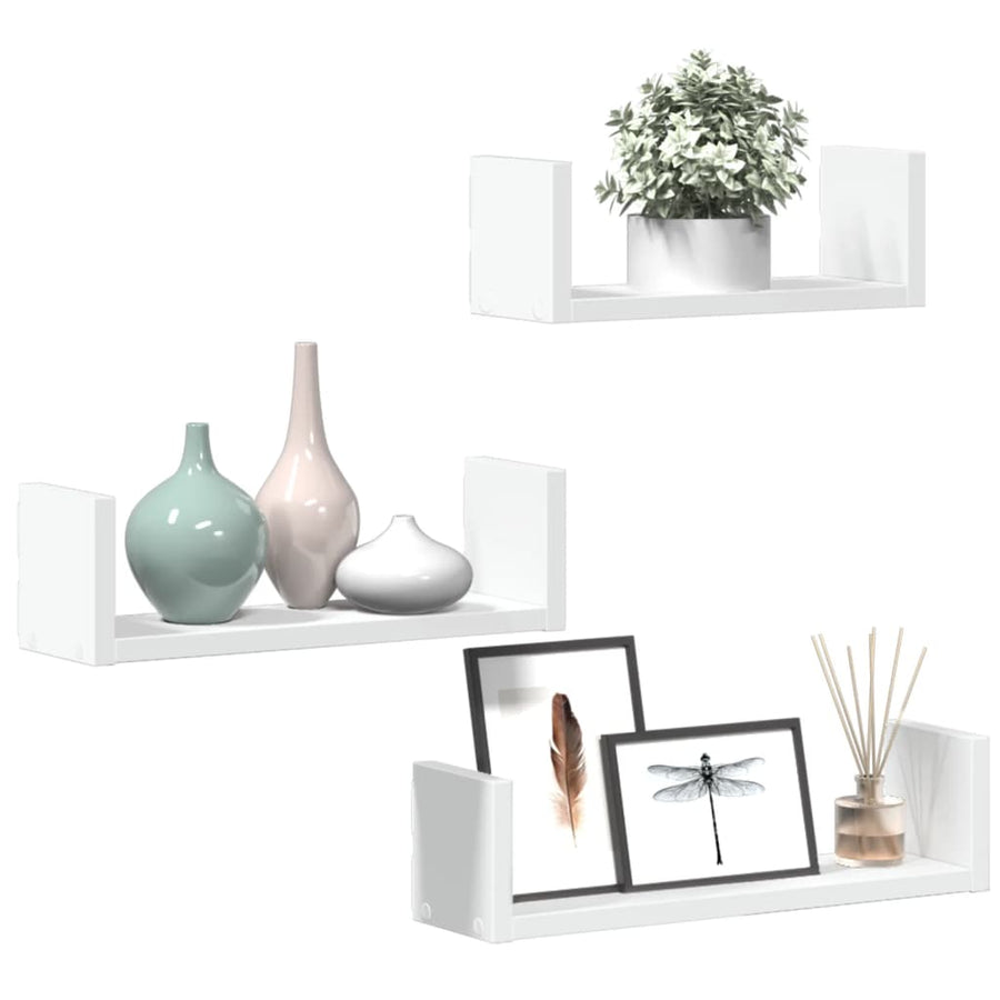 Wandschappen 3 st bewerkt hout wit