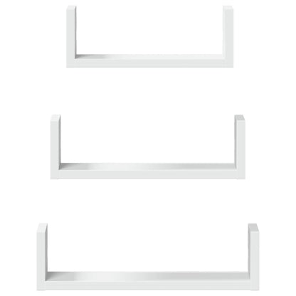 Wandschappen 3 st bewerkt hout wit