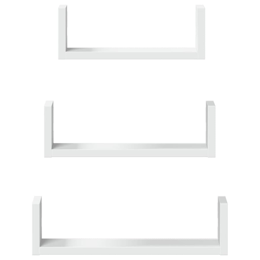 Wandschappen 3 st bewerkt hout wit