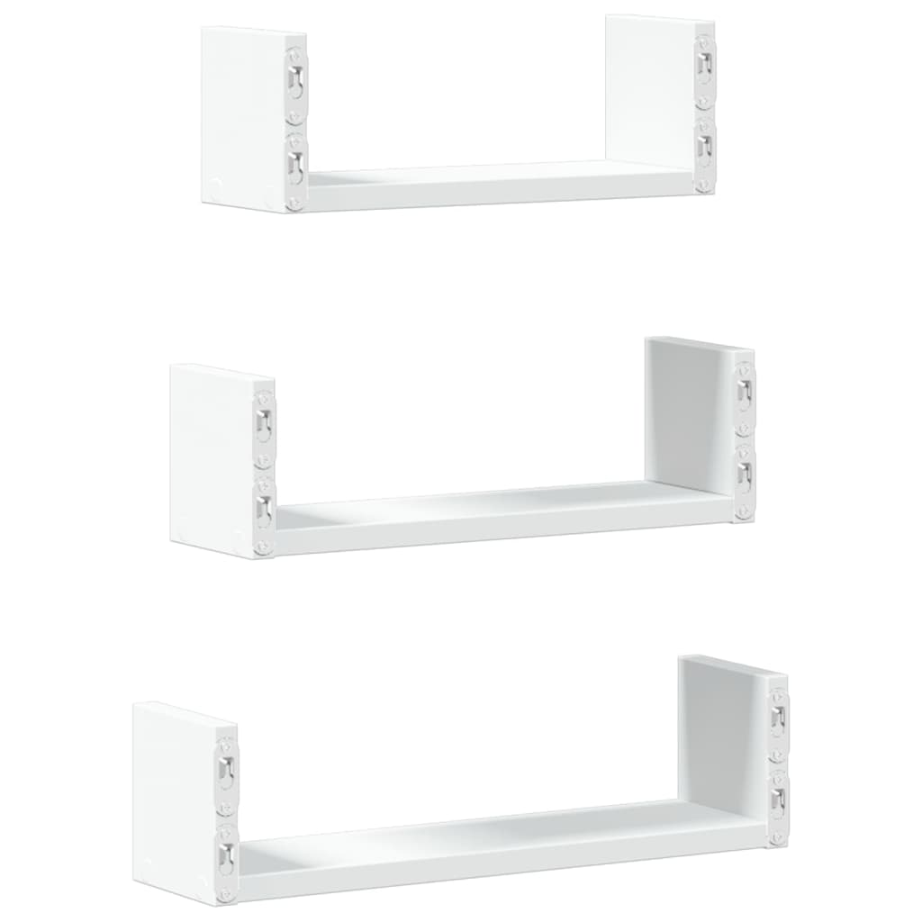 Wandschappen 3 st bewerkt hout wit