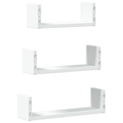 Wandschappen 3 st bewerkt hout wit