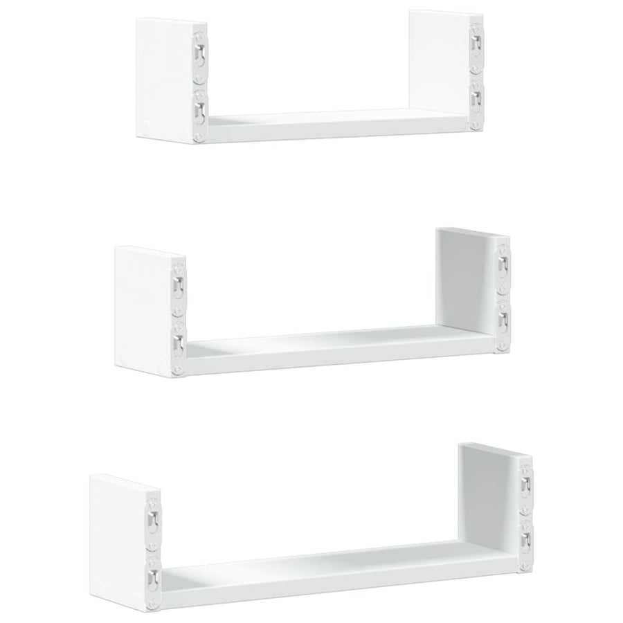 Wandschappen 3 st bewerkt hout wit