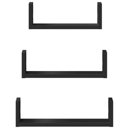Wandschappen 3 st bewerkt hout zwart