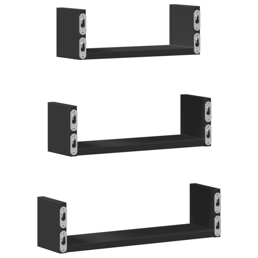 Wandschappen 3 st bewerkt hout zwart