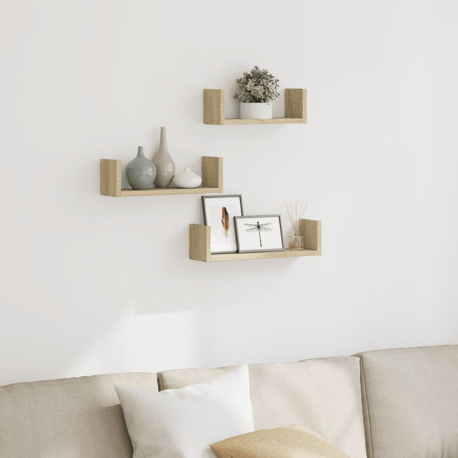 Wandschappen 3 st bewerkt hout sonoma eikenkleurig
