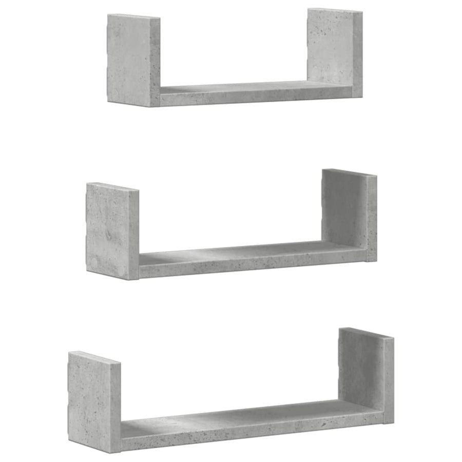 Wandschappen 3 st bewerkt hout betongrijs