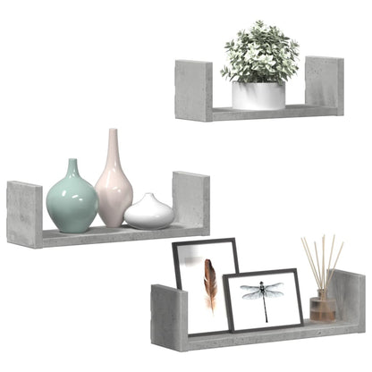 Wandschappen 3 st bewerkt hout betongrijs