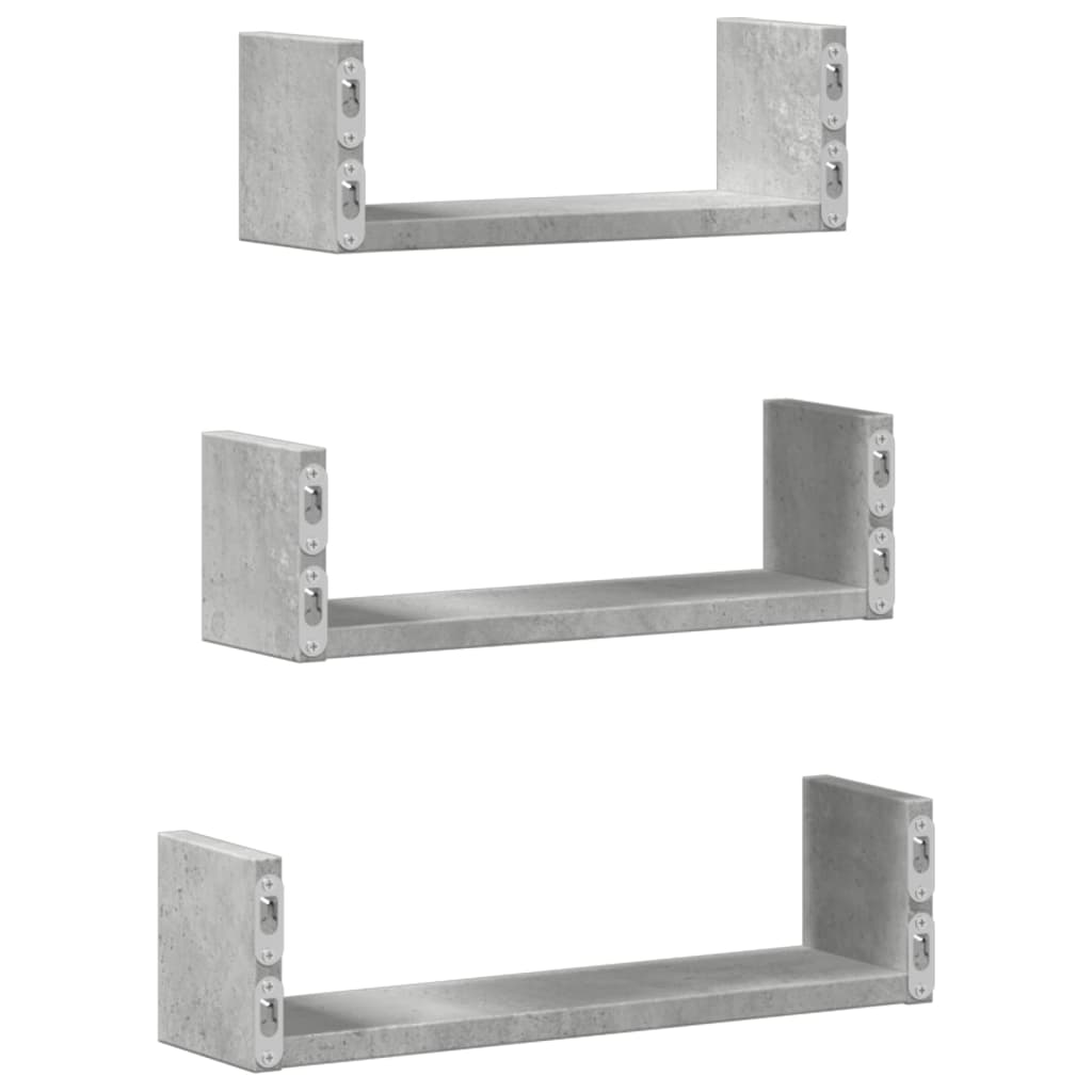 Wandschappen 3 st bewerkt hout betongrijs