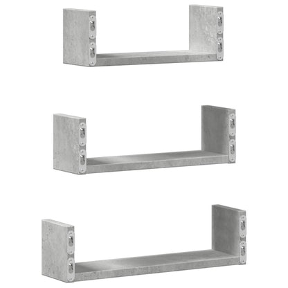 Wandschappen 3 st bewerkt hout betongrijs