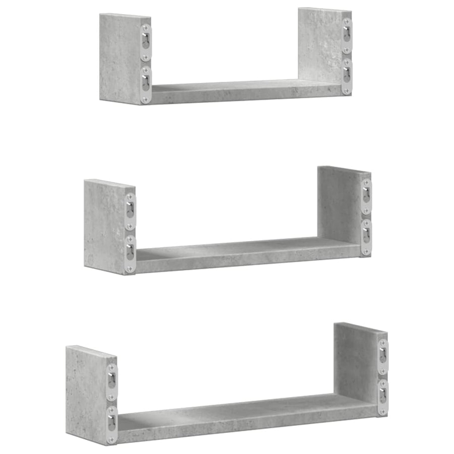 Wandschappen 3 st bewerkt hout betongrijs