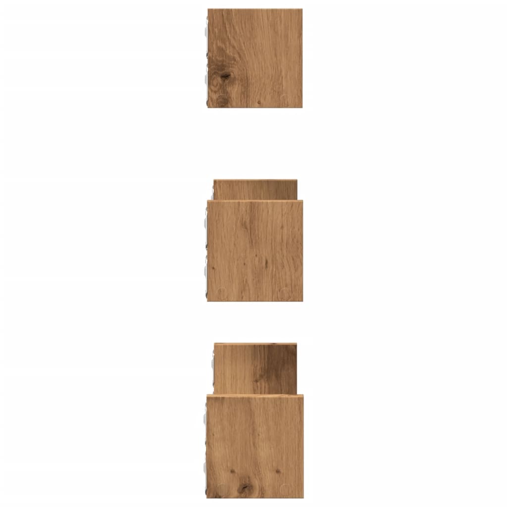 Wandschappen 3 st bewerkt hout artisanaal eiken
