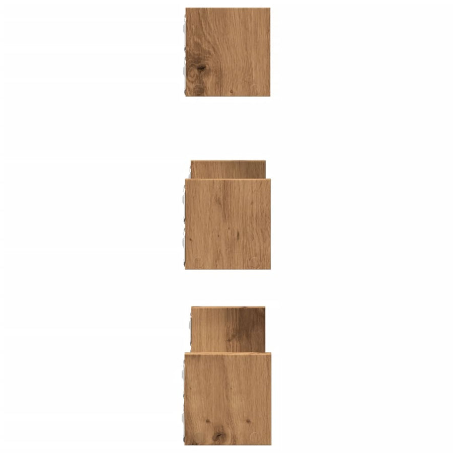 Wandschappen 3 st bewerkt hout artisanaal eiken
