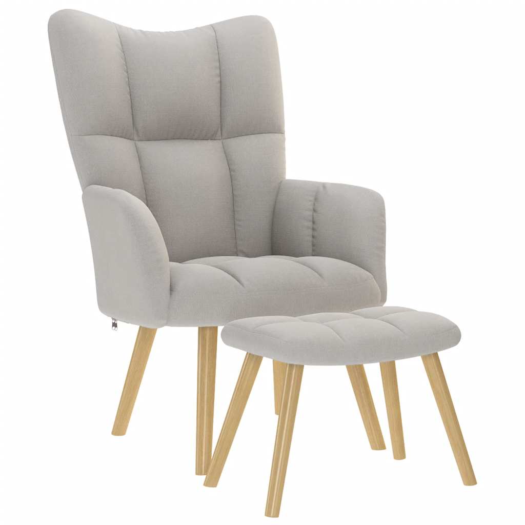 Relaxstoel met voetenbank stof wolk grijs