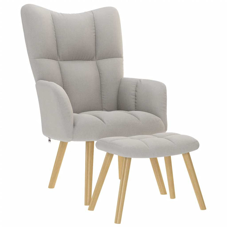 Relaxstoel met voetenbank stof wolk grijs