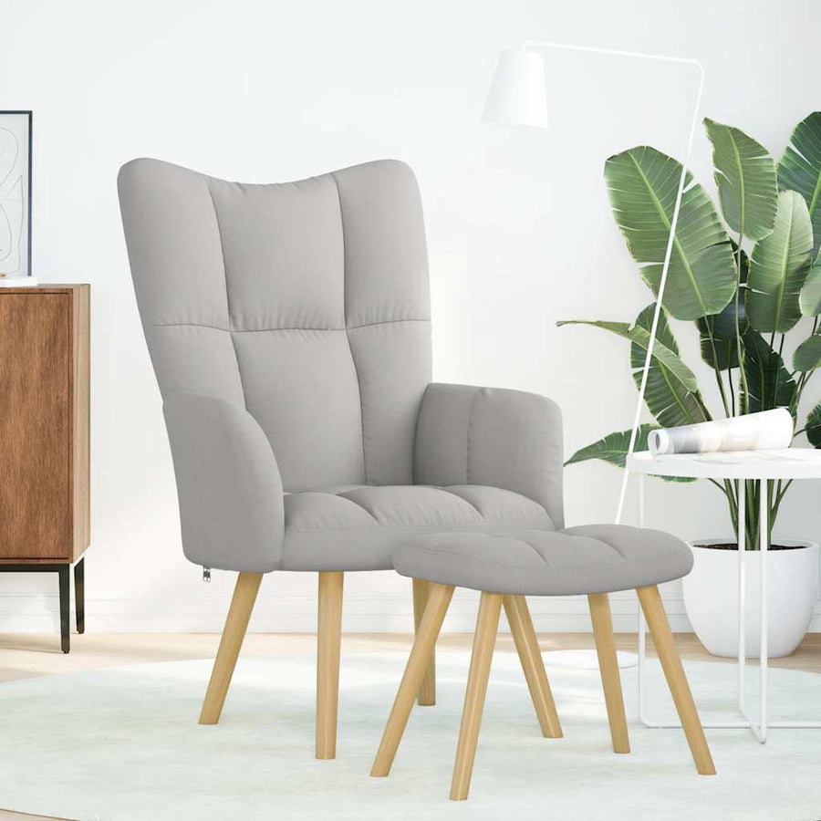Relaxstoel met voetenbank stof wolk grijs