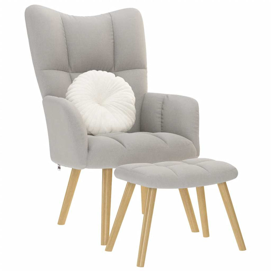 Relaxstoel met voetenbank stof wolk grijs
