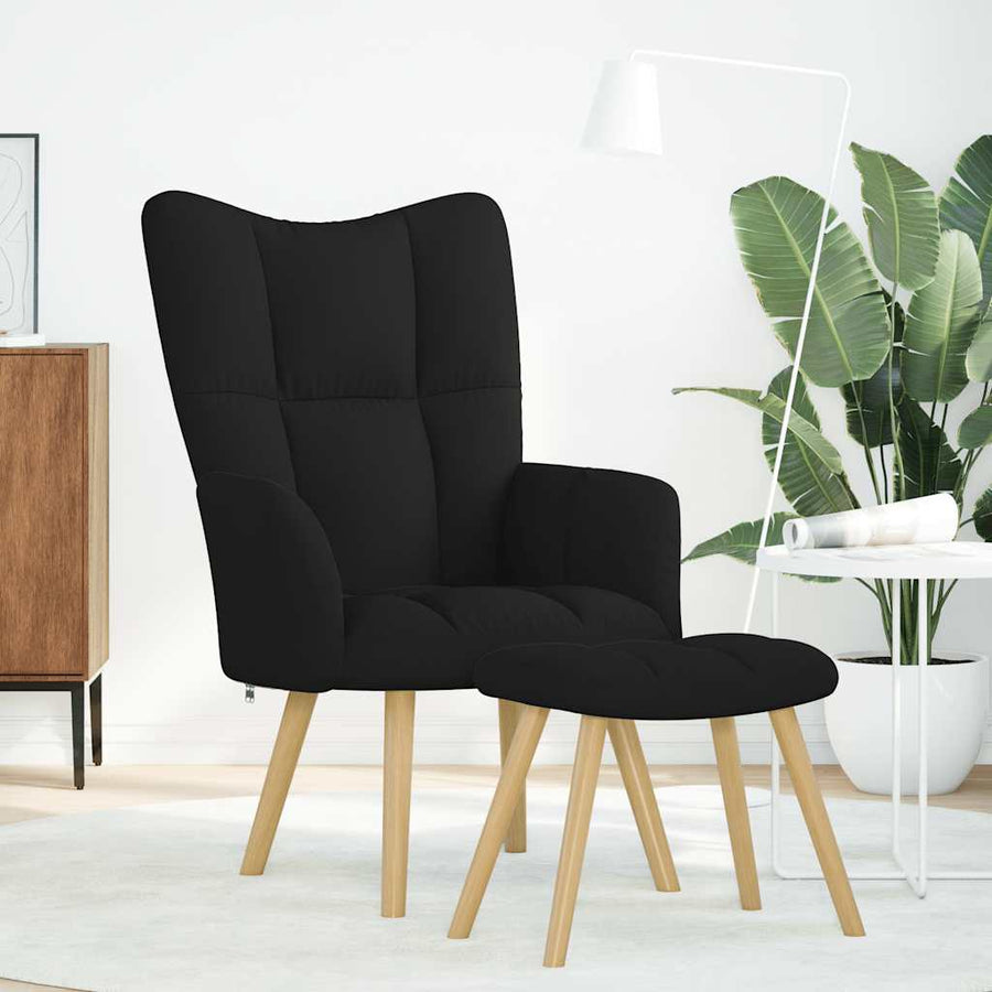 Relaxstoel met voetenbank stof zwart