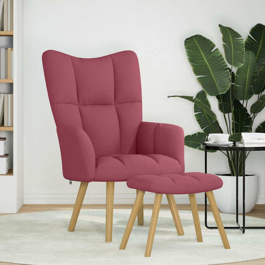 Relaxstoel met voetenbank stof wijnrood