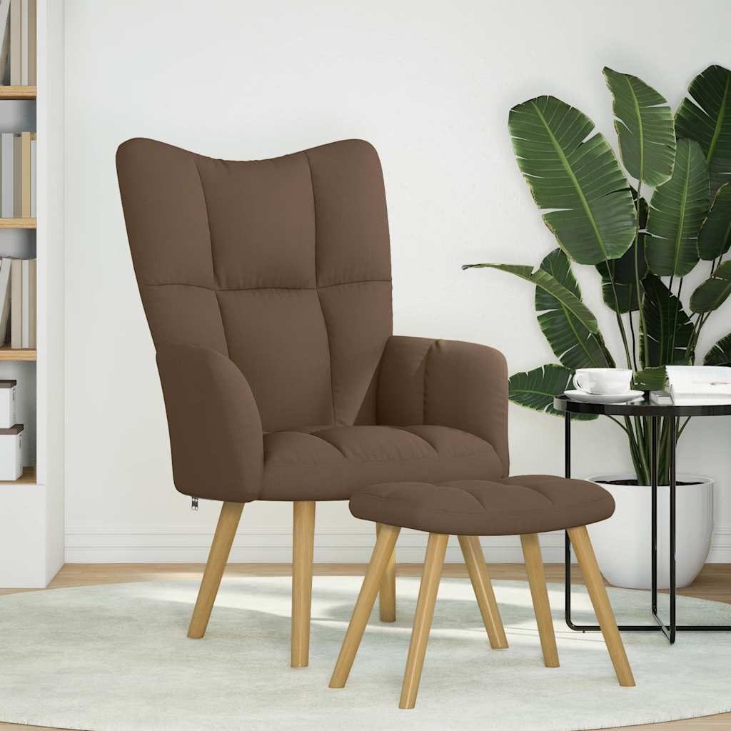 Relaxstoel met voetenbank stof bruin
