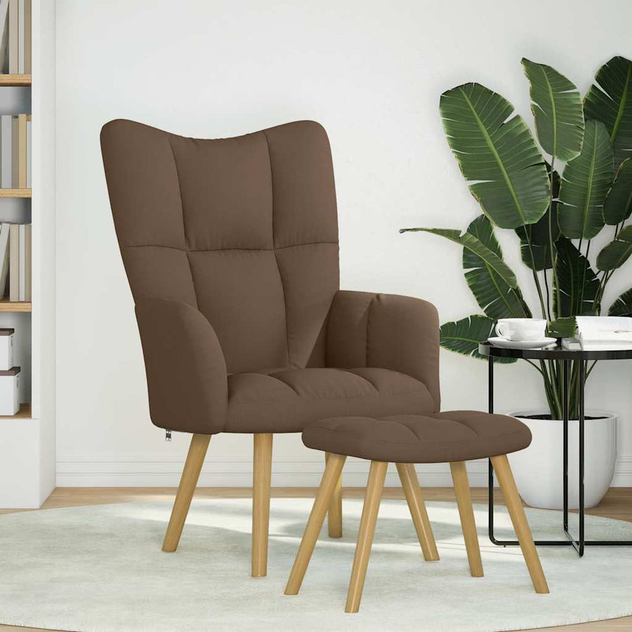 Relaxstoel met voetenbank stof bruin