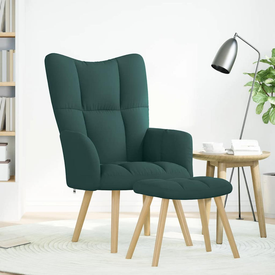 Relaxstoel met voetenbank stof donkergroen