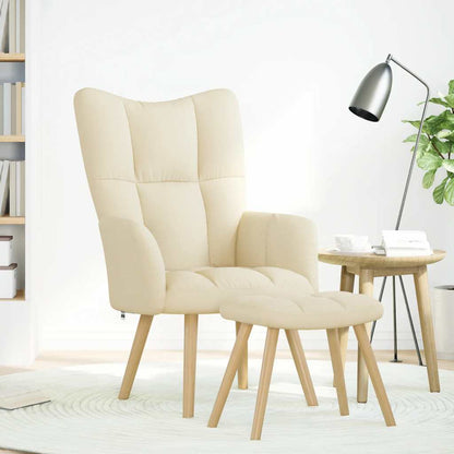 Relaxstoel met voetenbank stof crèmekleurig